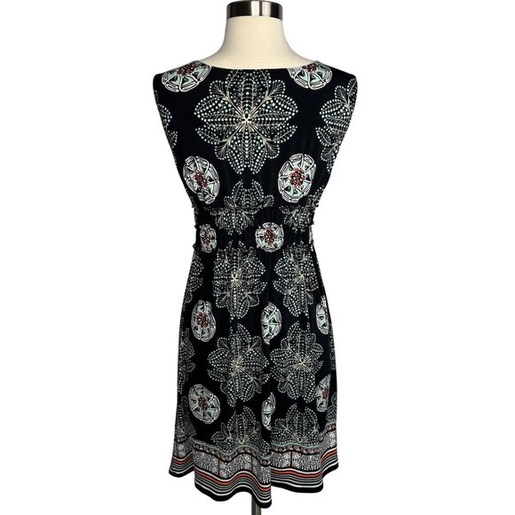 Vintage Y2K Max Edition Black Kaleidoscope Print Baby Doll Dress V Neck Stretchy - Picture 5 of 9